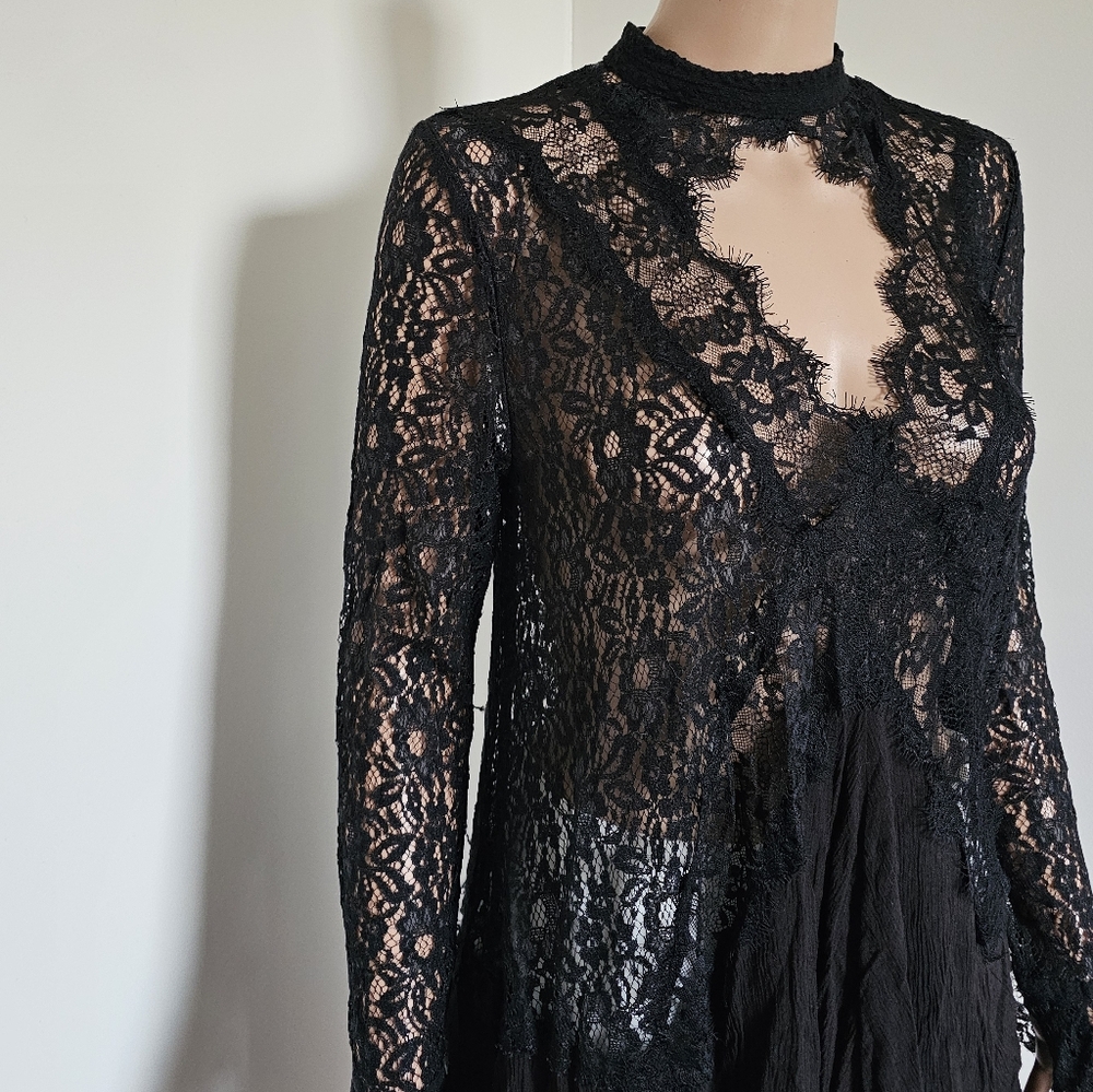 Free People Tell Tale Tunic Lace Dress Black Med - Picture 10 of 11